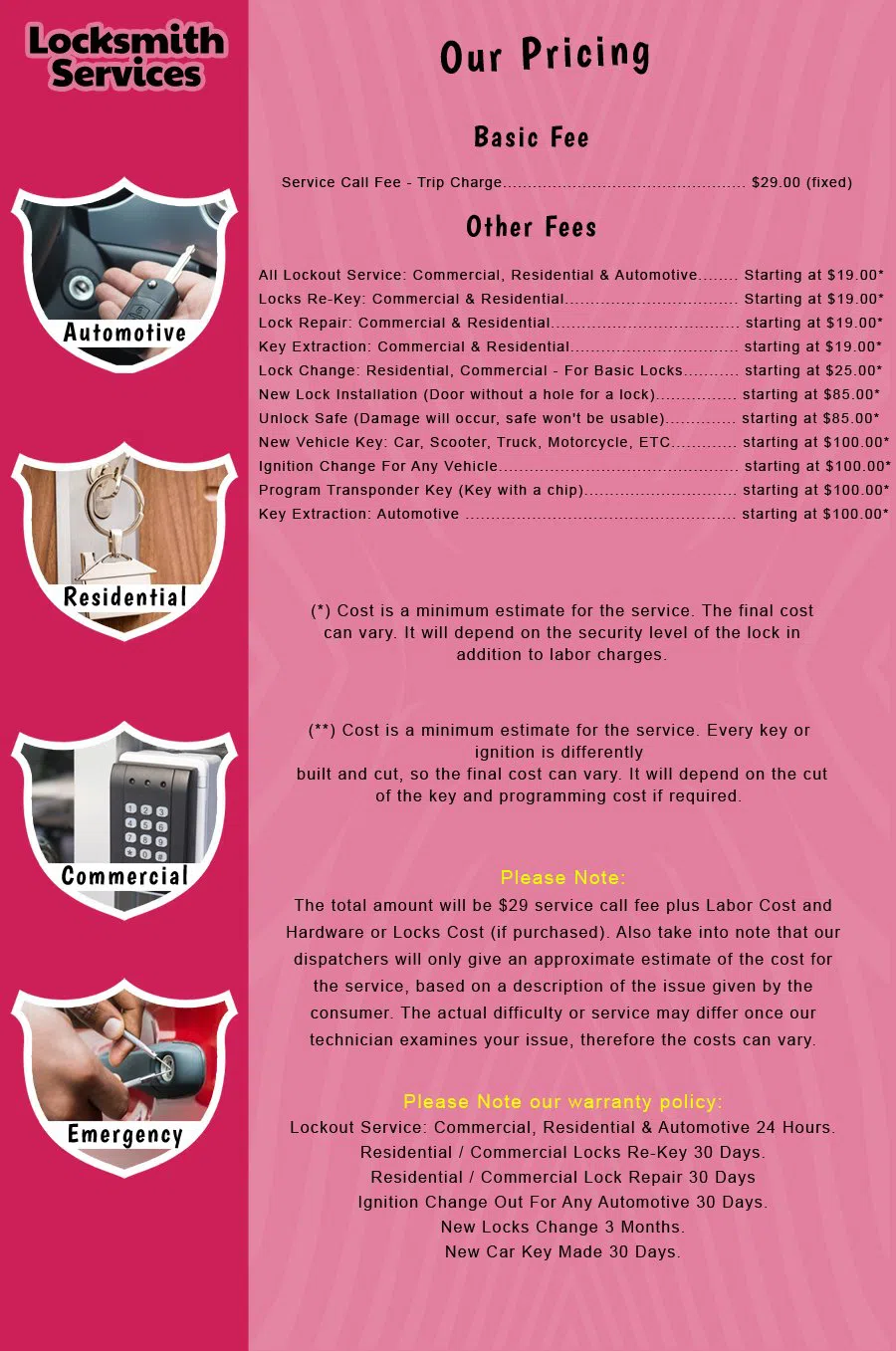 Woodstown NJ Locksmith Store Woodstown, NJ 856-422-2050 - price-list-c-18